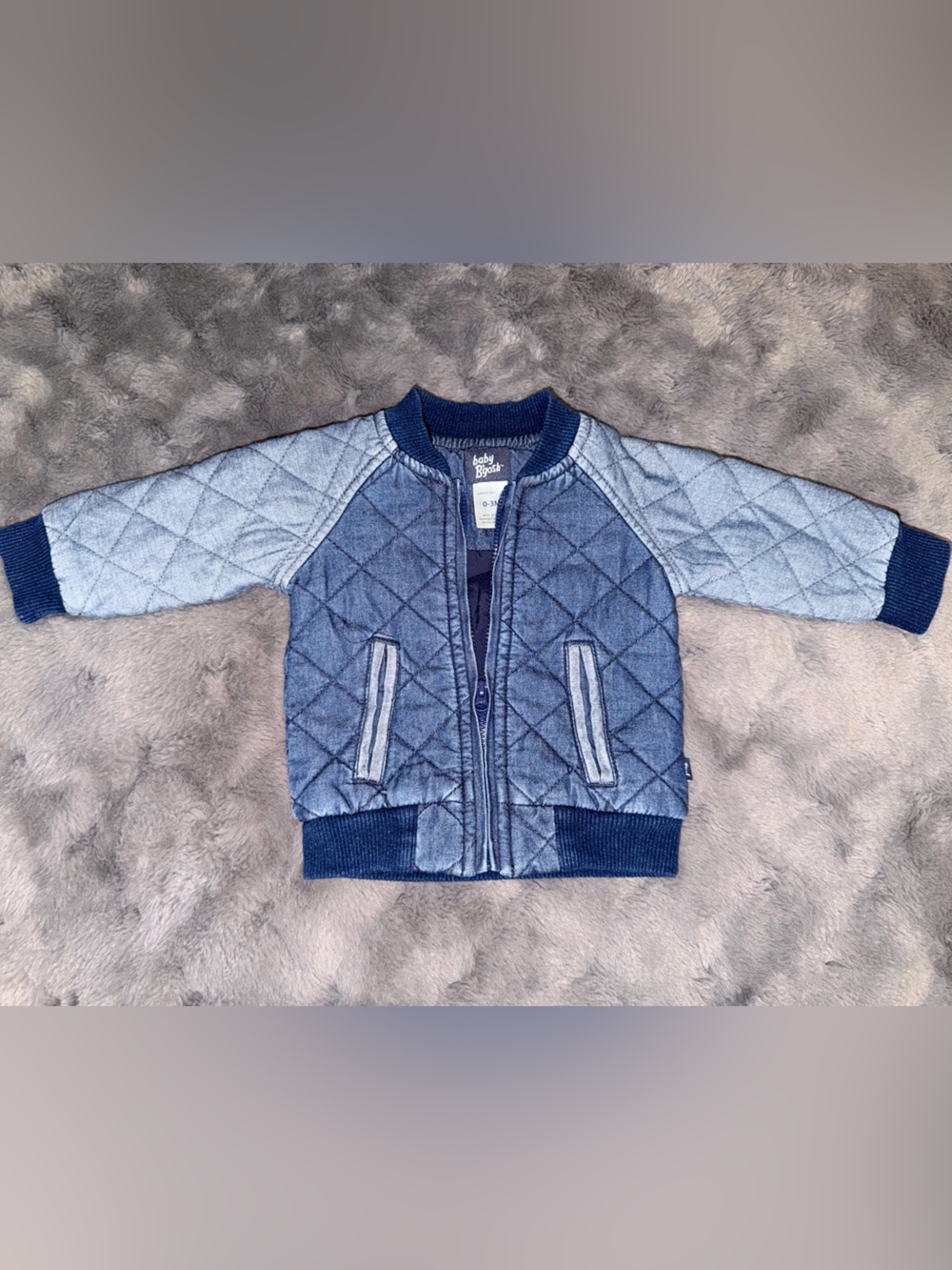 Quilted Denim-Style bomber Jacket for Kids in Two-Tone Blue